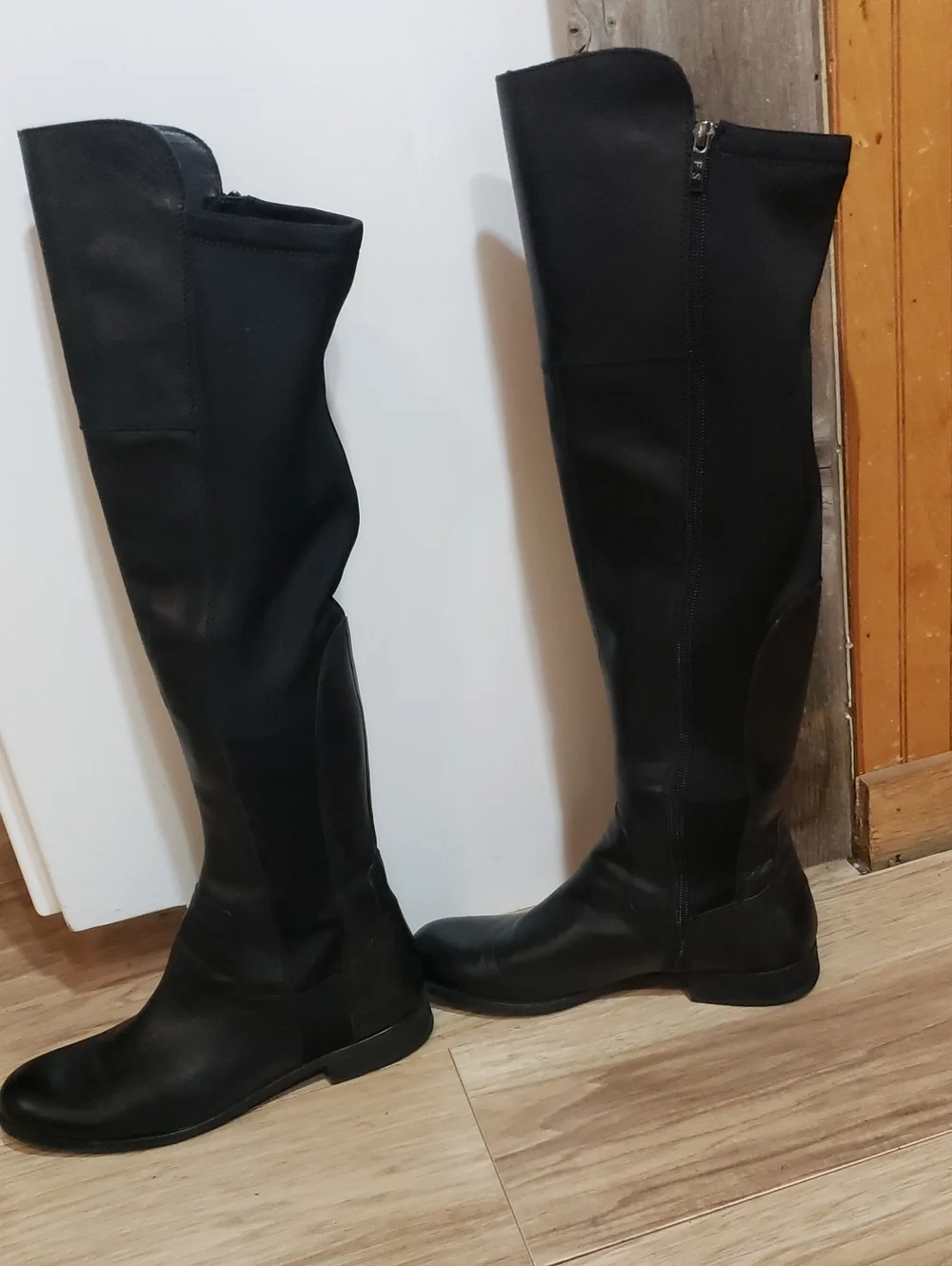 Franco Sarto Tall Over Knee Full Zip Riding Boots Black Leather 8.5 Low Heel